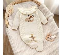 1 Stück Baby-Strick-Jumpsuit in Rosa, Romper mit Spitzenkragen und Langarm, süßes Hirschmuster, niedlich und modisch