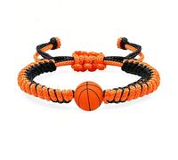 1 Stück Basketball-Armband für Jungs, geflochtenes Seil in Schwarz und Orange mit 3D Silikon-Anhänger, verstellbarer Freundschafts-Armreif für Basketball-Fans