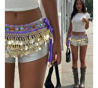 1 Stück Bauchtanz-Outfit mit Glitzer-Pailletten und Quasten-Rock, modischer Tanzbund-Rock für Bauchtanz