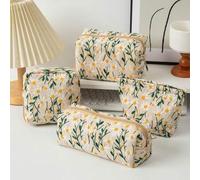 1 Stück beige bestickter Clutch Makeup Tasche in Großpackung, modisch und lässig große Kapazität Reißverschluss Kosmetiktasche, Reise- und Urlaubsuten