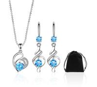 1 Stück blaue Diamantohrringe, 1 Stück blaue Diamanthalskette, 1 Stück Schmuckbeutel, Ohrhänger für Damen, Ohrhänger aus Sterlingsilber, hypoallergene Ohrhänger, Schmuckset