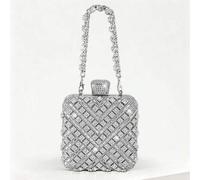 1 Stück Damen Abendtasche mit Silber-Kristall-Dekor, mit hochwertigem Diamant-Metallkette, box-förmige Handtasche mit glänzendem Kronen-Dekor, charman
