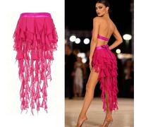 1 Stück Damen Bauchtanz Outfit Hüftgürtel Rock mit Schnürung, Quasten-Saum, Wellen-Pailletten Rock Stil, Tanzkostüm im Saree-Sari-Stil für Rave Karnev
