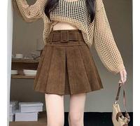 1 Stück Damen Cord Minirock mit hoher Taille und Raffung, mit Gürtel, Herbst/Winter