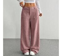 1 Stück Damen Cord Straight Leg Hose, Design mit Vorder- und Rücktaschen, lässiger Alltagscampus-Trage Weite Bein Hose, Lotosfarbe