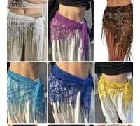 1 Stück Damen Dreieck Bauchtanz Outfit Hüftschal mit Pailletten Rock Stil Quasten, Tanzkostüm Taillenwickel im Saree Sari Stil für Rave Aufführung. Ge