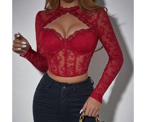 1 Stück Damen einfaches Langarm-Top mit Spitzenkragen, Lässig