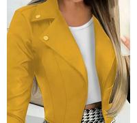 1 Stück Damen eleganter modischer Pendler-Blazer mit kurzem Revers, langen Ärmeln, offener Vorderseite, Strickjacke mit Knopfdetail, Gelb, Herbst