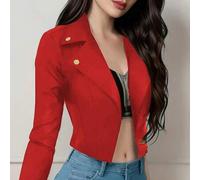 1 Stück Damen eleganter modischer Pendler-Kurz-Revers-Langarm-Offen-Vorderseite-Strick-Blazer-Jacke mit Knopf-Detail Rot Herbst