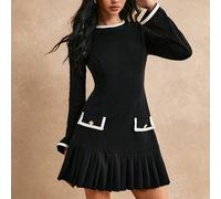 1 Stück Damen elegantes Farbblock Rüschenrock Mini Kleid, 2024 Herbst/Winter Kollektion, Winterbekleidung, schlichte Mode, elegant und leicht zu trage
