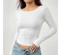 1 Stück Damen Figurbetonter weißer Rundhals Elastik Strickpullover - Grundlagen Layering Top, geeignet für lässige Outfits, bequem & modisch für den t