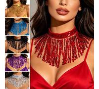 1 Stück Damen Glitzer Quasten Choker Halskette, glänzender Quasten Pailletten Kragen Accessoire geeignet für Bauchtanz, Karnevalsparty, Festival, Hall
