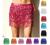 1 Stück Damen glitzernder Pailletten-Quasten-Fransen-Hüft-Wickelrock, sexy Bauchtanz-Lateintanz-Kostümzubehör, Salsa-Rumba-Tango-Tanz-Hüftschal, Boho-