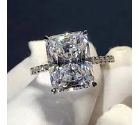 1 Stück Damen großer rechteckiger Steinring in Silberfarbe mit weißem kubischem Zirkonia, quadratisch geformter Hochzeits-/Verlobungs-/Verlobungsring,