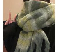 1 Stück Damen grüner Fleece gestreifter Strick-Schal mit unordentlichem Zopf für Kleider