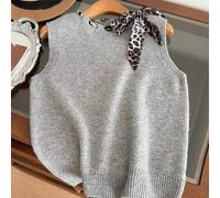 1 Stück Damen Leopard Muster Krawattenkragen Weste, lässig locker sitzende Strick Top