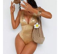 1 Stück Damen Metallic glänzender Stoff Bauchkontrolle Push-up Badeanzug, schlankend für Urlaub & Party