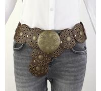 1 Stück Damen Metallic Mehrfarbiger PU Gürtel mit Bronze Schnalle und Leopardenmuster Design, modisches und beliebtes Sportgeschenk für Freundin, Vint