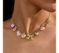 1 Stück Damen Mode Punk Vintage Kuppelförmiges Herz Schleife Maritim Multi-Anhänger Halskette, geeignet für verschiedene Anlässe