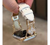 1 Stück Damen Perlmutt Metallic Schleife Strass besetzt atmungsaktiv bequem Uhrenarmband geeignet für 38/40/41/44/45/49/42/46mm kompatibel mit Apple W