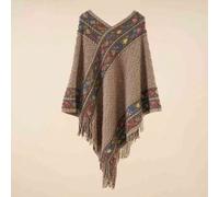 1 Stück Damen Retro Rautenkaro Retro Muster Quasten Dekor leichter gestrickter Poncho Schal, lässige Outdoor Reise Schlupfjacke Schal, Frühling/Herbst