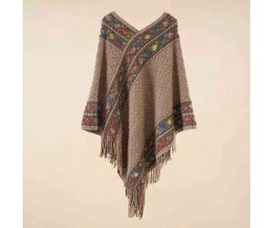 1 Stück Damen Retro Rautenkaro Retro Muster Quasten Dekor leichter gestrickter Poncho Schal, lässige Outdoor Reise Schlupfjacke Schal, Frühling/Herbst