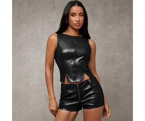 1 Stück Damen Shorts aus PU-Leder mit Reißverschluss vorne, modische Vintage Damenbekleidung für Thanksgiving und Sommer