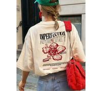 1 Stück Damen Sommer Kurzarm T-Shirt, Y2K Urlaubs Retro Amerikanischer Stil T-Shirt, rot mit Blumen & Slogan "Liebe Dein Personalisiertes" Muster, gee