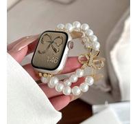 1 Stück Damen Weiß Metallic Mode Perle Strass Schleife Elastikband kompatibel mit 38/40/41/44/45/49/42/46mm Serie 11/SE3/Ultra3/Ultra/SE/SE2/10/9/8/7/