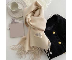 1 Stück Damen Winter Schal, beiger Kunstkaschmir Schal dick und warm, einfarbig, doppelseitig mit Quasten, Outdoor Umhang Accessoire, Strand, Urlaub,
