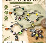 1 Stück Demon Slayer Kimetsu No Yaiba Charm Armband & Schlüsselanhänger, Q Figur Multi-Charm Perlenarmband, Anime Metall Emaille Anhänger Schlüsselrin
