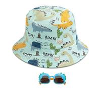 1 Stück Dinosaurier-Anglerhut, 1 Paar Dinosaurier-Sonnenbrille, Hut Mit Cartoon-Aufdruck, Sonnenhut Mit Fass, Strandhut, Kinder-Outdoor-Sonnenhut, Geeignet Für Jungen Und Mädchen