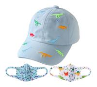 1 Stück Dinosaurier-Sonnenhut, 2 Stück Sonnenschutzmaske, Kinder-Sonnenhut, Cartoon-Baseballkappe, Dinosaurier-Bestickte Mütze, Sonnenhut Mit Breiter Krempe, Sonnenschutzset Für Kinder Im Freien