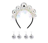 1 Stück Discokugel Haarreif 2 Paar Discokugel Ohrringe, Disco Accessoires Damen Mirror Ball Ohrringe, Haarreif Disco mit Farbigem Silberfaden für 70er 80er Jahre Disco Party Kostümzubehör