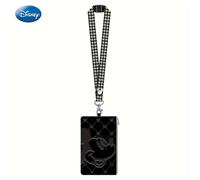 1 Stück Disney Mickey Mouse Schlüsselband mit Kartenhalter. Offiziell lizenziert, Hahnentrittmuster, Motiv aus Filmen und Anime, stilvolles schwarzes Design, ID-Hülle, Zubehör, Geschenk
