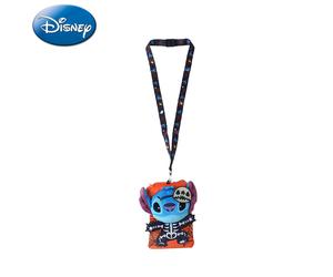 1 Stück Disney Stitch Halloween Plüsch-Schlüsselband Kartenhalter Offiziell lizenziert Gruseliges Skelett Spinnennetz-Thema Filme Anime Zubehör Weiche Plüsch-ID-Hülle Geschenk für Handy