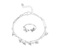 1 Stück Doppellagiges Schmetterlingsarmband Und 1 Stück Schmetterlingsring, Offener Ring, Verstellbares Armband, Elegantes Armband, Bekleidungszubehör, Damenschmuck