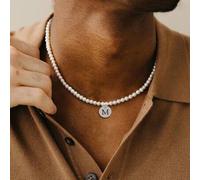 1 Stück Edelstahl-Halskette mit rundem Anfangsanhänger, Breite 6 mm, Kunstperlen-Halskette für Männer, Party