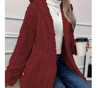 1 Stück einfarbiger, flauschiger Strick-Hoodie mit Knopfleiste für Damen, flauschiger, strukturierter langer Mantel, Karomuster, lässiger Herbst-/Wint
