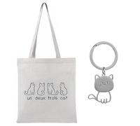 1 Stück Einkaufstasche Mit Katzenmuster Und 1 Stück Kätzchen-Schlüsselanhänger, Einkaufstasche Aus Segeltuch, Einkaufstasche Mit Großem Fassungsvermögen, Einkaufstasche