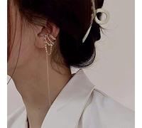 1 Stück Elegant Keine Durchbohrten Ohrclips Frauen Silber Gold Farbe Lange Quaste Kette Perle Zirkon Ohr Manschette Mode Ohrring Trendige Schmuck