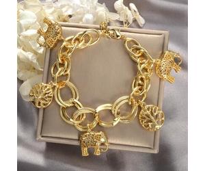 1 Stück elegantes und verspieltes 14 Karat vergoldetes Armband mit Elefant- und Lebensbaum-Motiv, geeignet für den täglichen Gebrauch von Frauen, Part