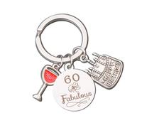 1 Stück Geburtstags-Schlüsselanhänger, Edelstahl-Schlüsselanhänger, Glücks-Schlüsselanhänger, kreatives Schlüsselanhänger-Zubehör, 60. Geburtstagsgeschenk für Frauen, Geburtstagsgeschenk für Männer