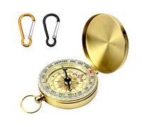 1 stück goldene Kompass-Taschenuhr mit 2 Stück Karabiner (schwarz und orange), Outdoor-Richtungskompass aus reinem Kupfer, leuchtende Kompass-Taschenuhr, zum Bergsteigen und für andere Aktivitäten