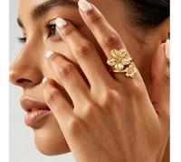 1 Stück großer & kleiner Blumen-Offenring, 3D geprägter Blumen-Zweig verstellbarer Ring, französischer Vintage sanfter Blumen Nischen-Accessoire
