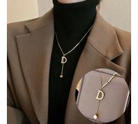 1 Stück Halskette mit goldfarbenem Titanstahl Buchstaben Anhänger mit Quaste & Würfel Anhänger, Buchstaben-Kombinations-Namenskette für Frauen und Mäd