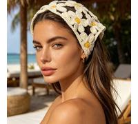 1 Stück handgefertigtes Häkel-Kopftuch im Landhausstil mit Lochmuster, Gänseblümchen-Dreieckstuch, vielseitiges Haaraccessoire für Urlaub/Alltag, Somm