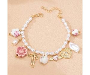 1 Stück handgemachtes keramisches Schleife & Herz Charm Armband, Perlenkette, Basic Design Anhänger Perlenarmband für Frauen (Farbe und Form können le