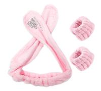 1 Stück Hasenohren-Stirnband, 2 Stück Handgelenkbänder, Make-up-Stirnband für Frauen, verstellbares Flanell-Stirnband, süße Kopfbedeckung, Geeignet zum Waschen des Gesichts, Make-up, Duschen (rosa)