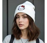 1 Stück Hello Kitty süßer und modischer gestrickter Hut, dick und warm gestrickter Beanie, Ohrenschutz einfache Plüschmütze, geeignet für den Winterau